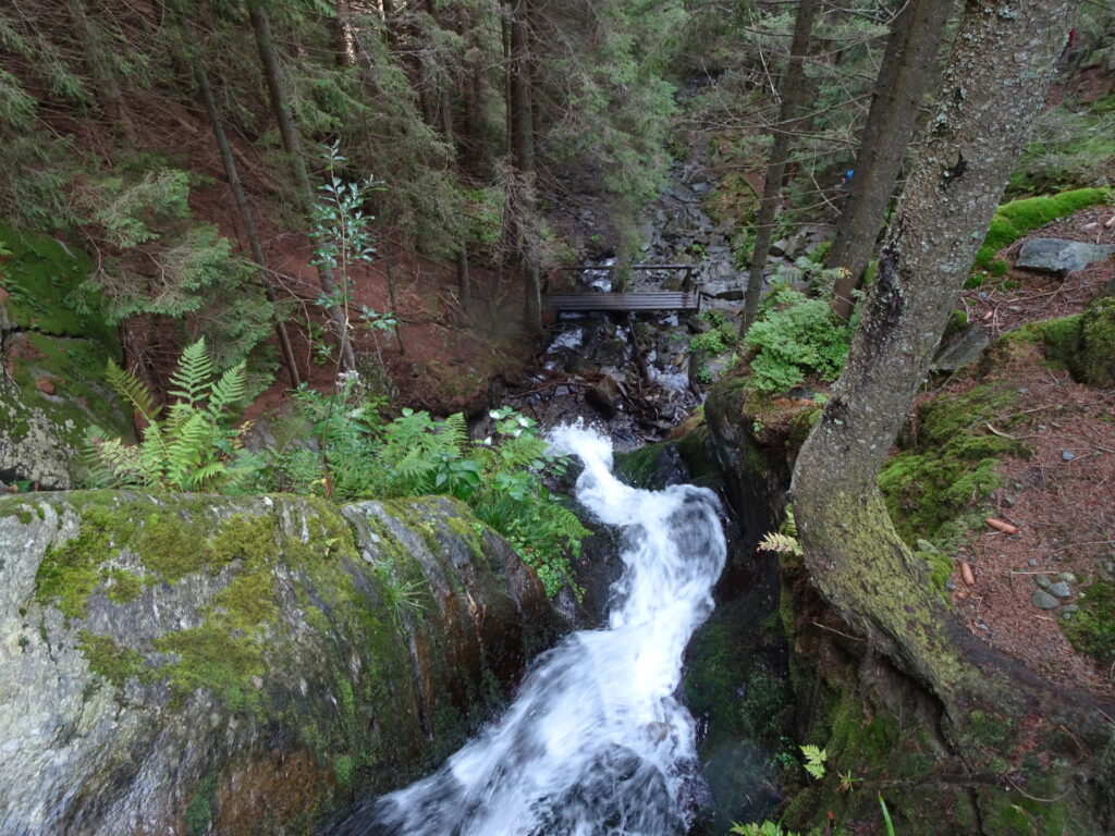 Looking down the waterfall from the platform
