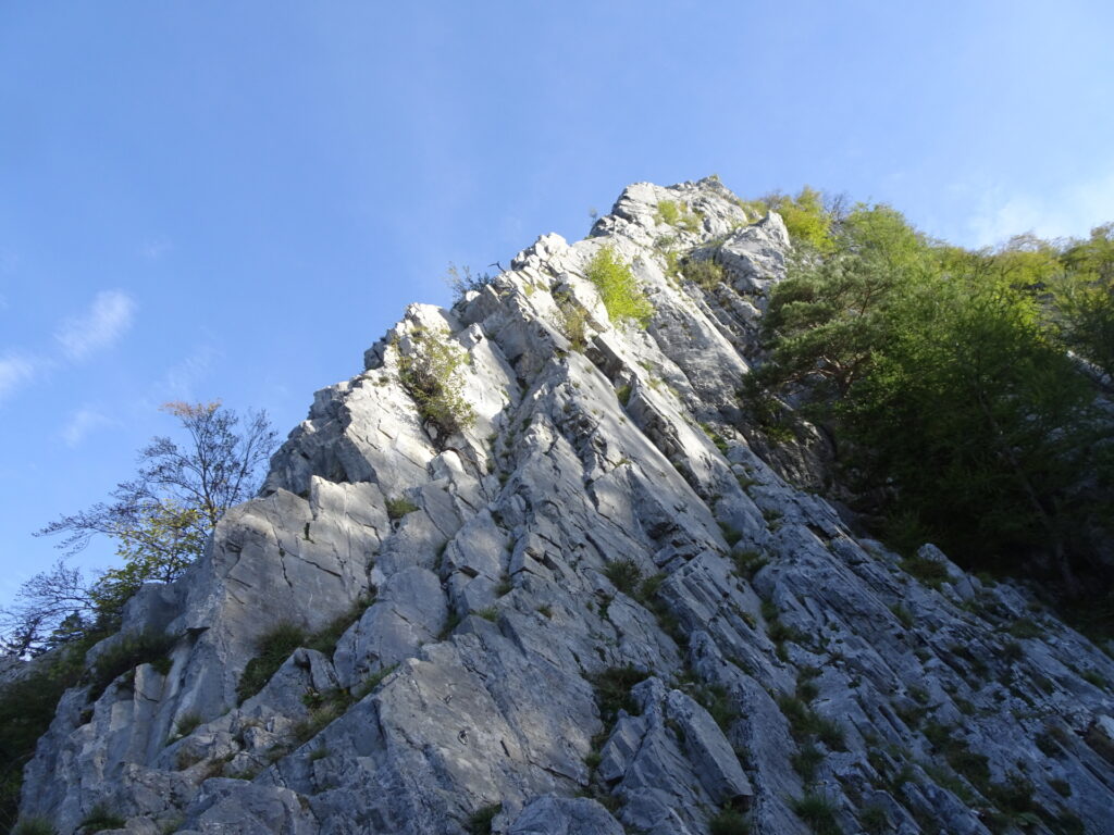 The impressive <i>Rablgrat</i> (can be climbed directly - UIAA III+) or follow the trail around it