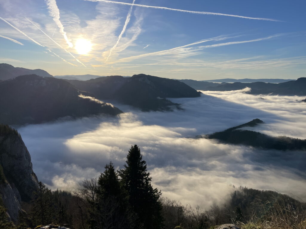 The valley is still covered in fog