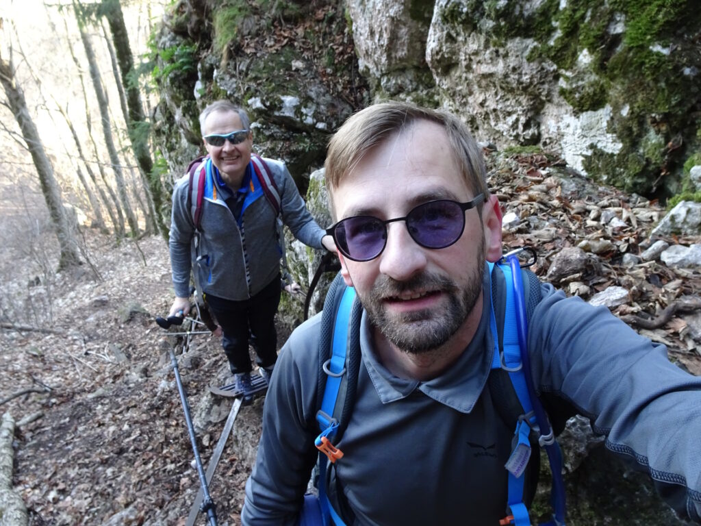 Stefan and Herbert climbing up <i>Drobilsteig</i>