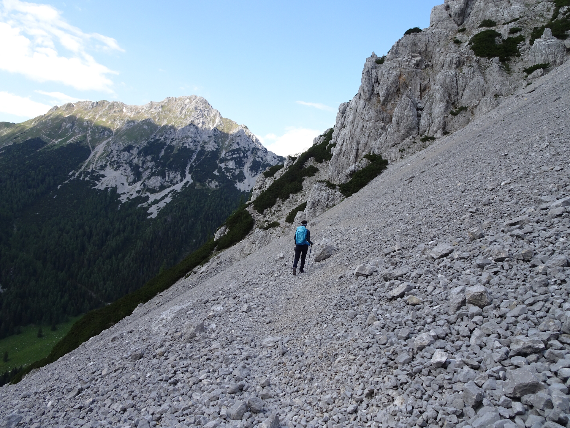 Eliane crosses the big scree field