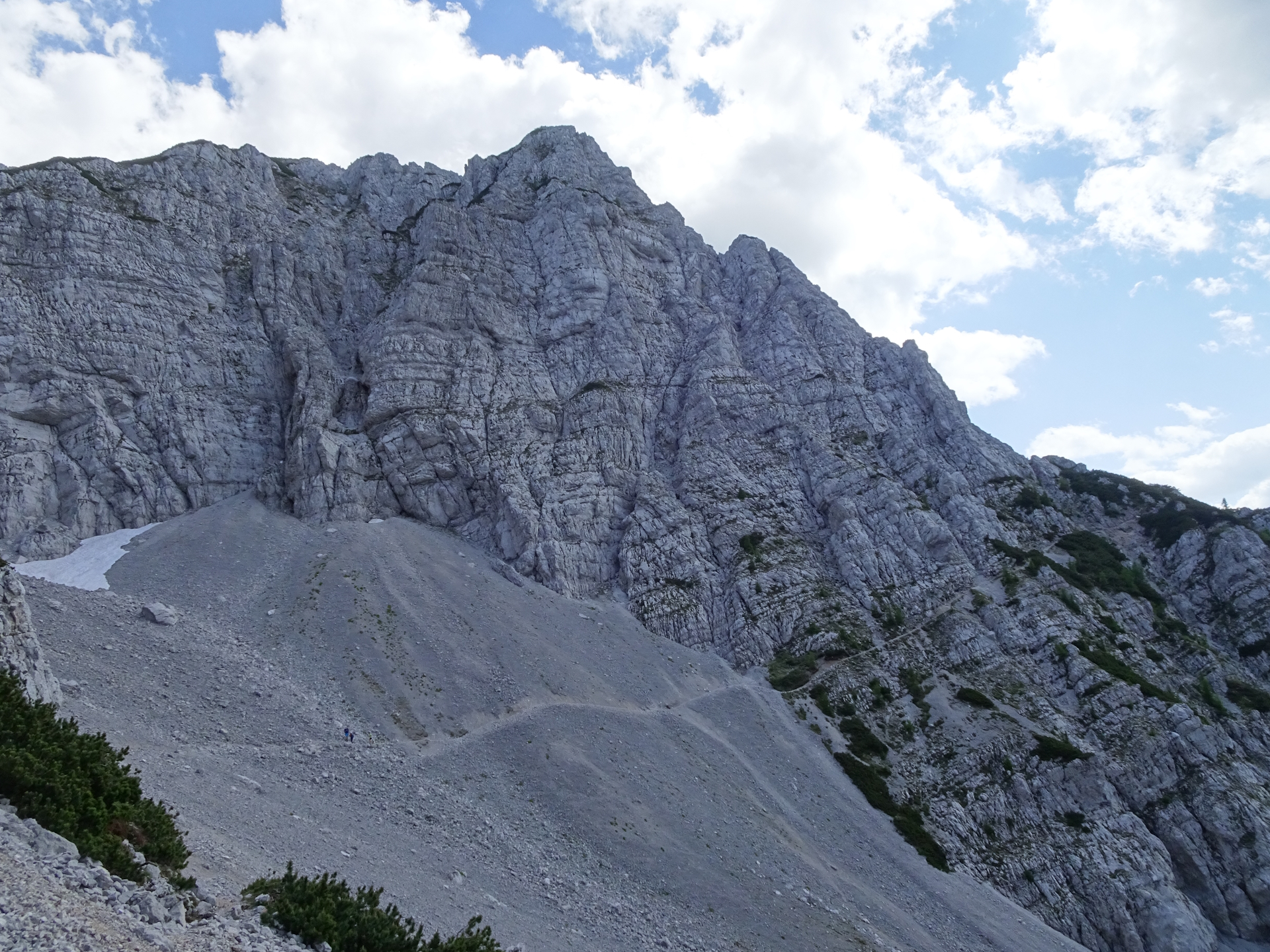 View back on the trail with the big scree field