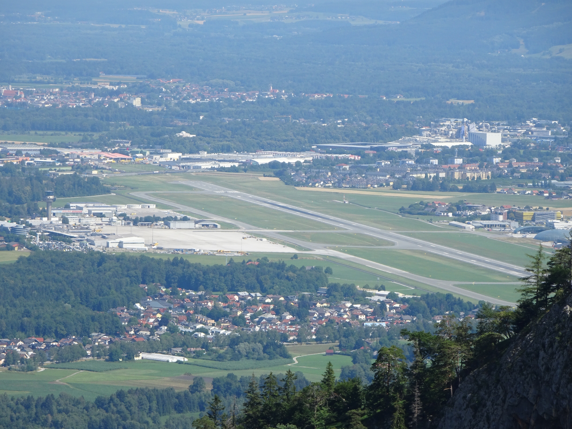 The airport of <i>Salzburg</i> seen from <i>Dopplersteig</i>