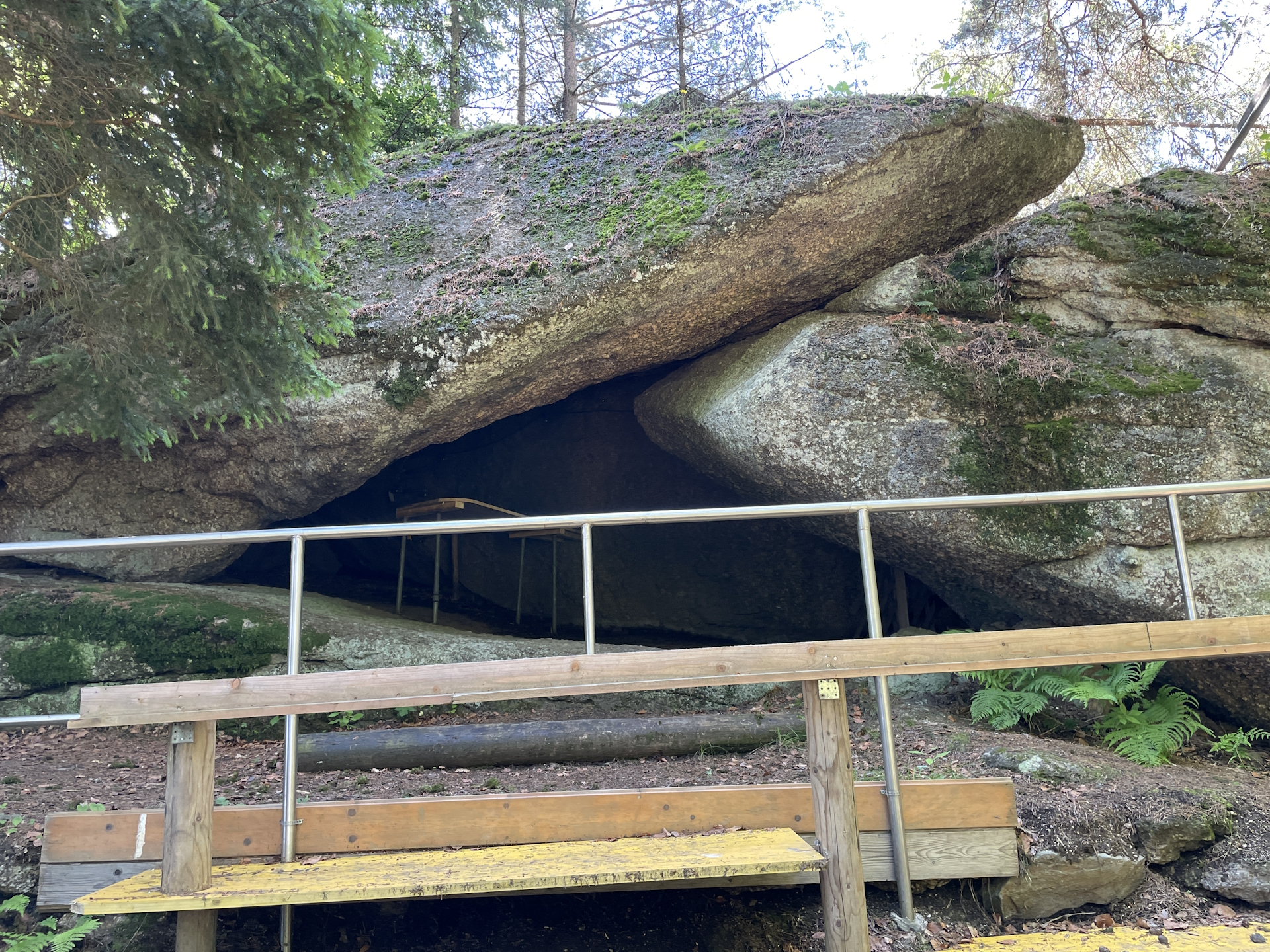 Rest area below huge blocks of stone