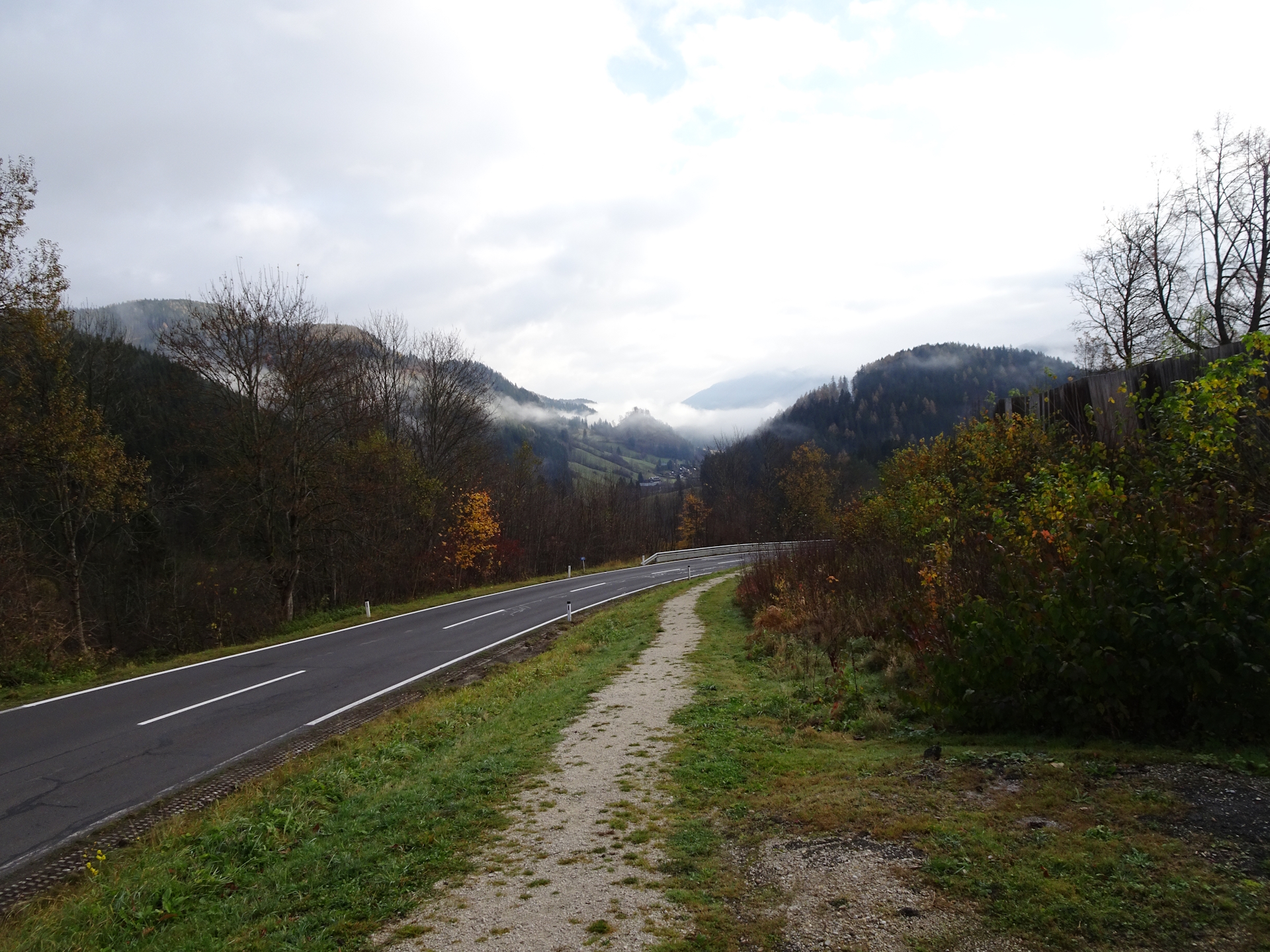 Descending on the trail next to the main street