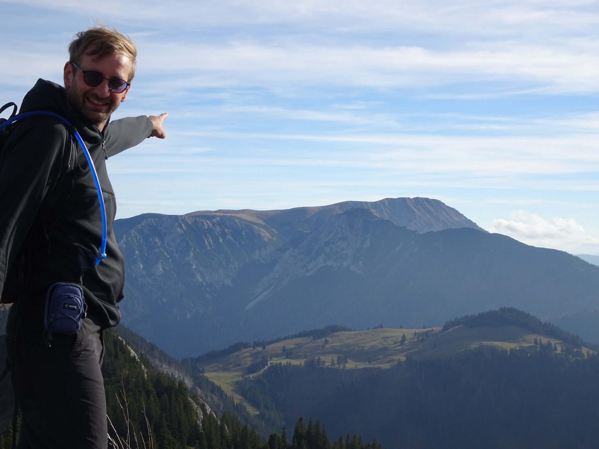 Stefan points to the end of the next stage (<i>Hohe Veitsch</i>)