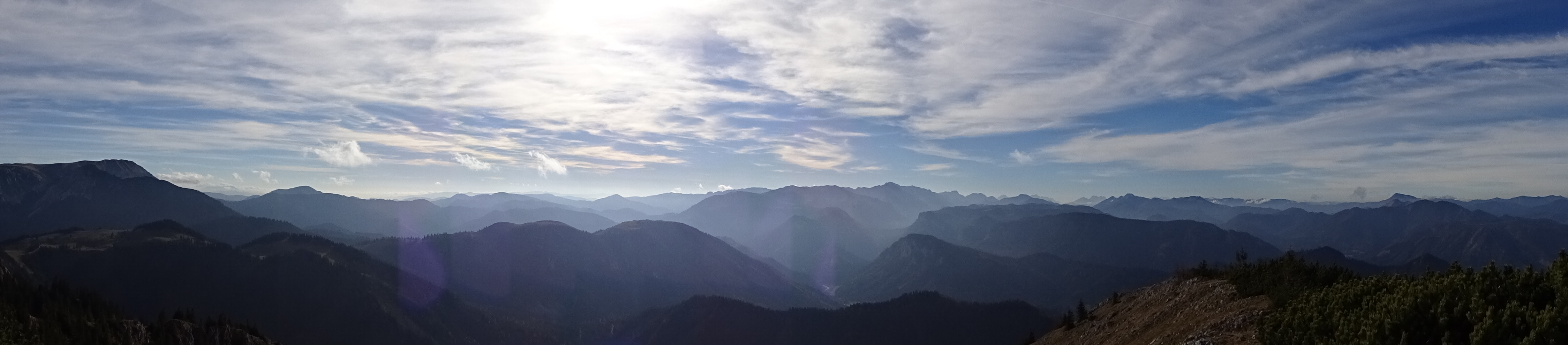 Scenic panorama view from <i>Tonion</i> (with the <i>Hohe Veitsch</i> at the very left)