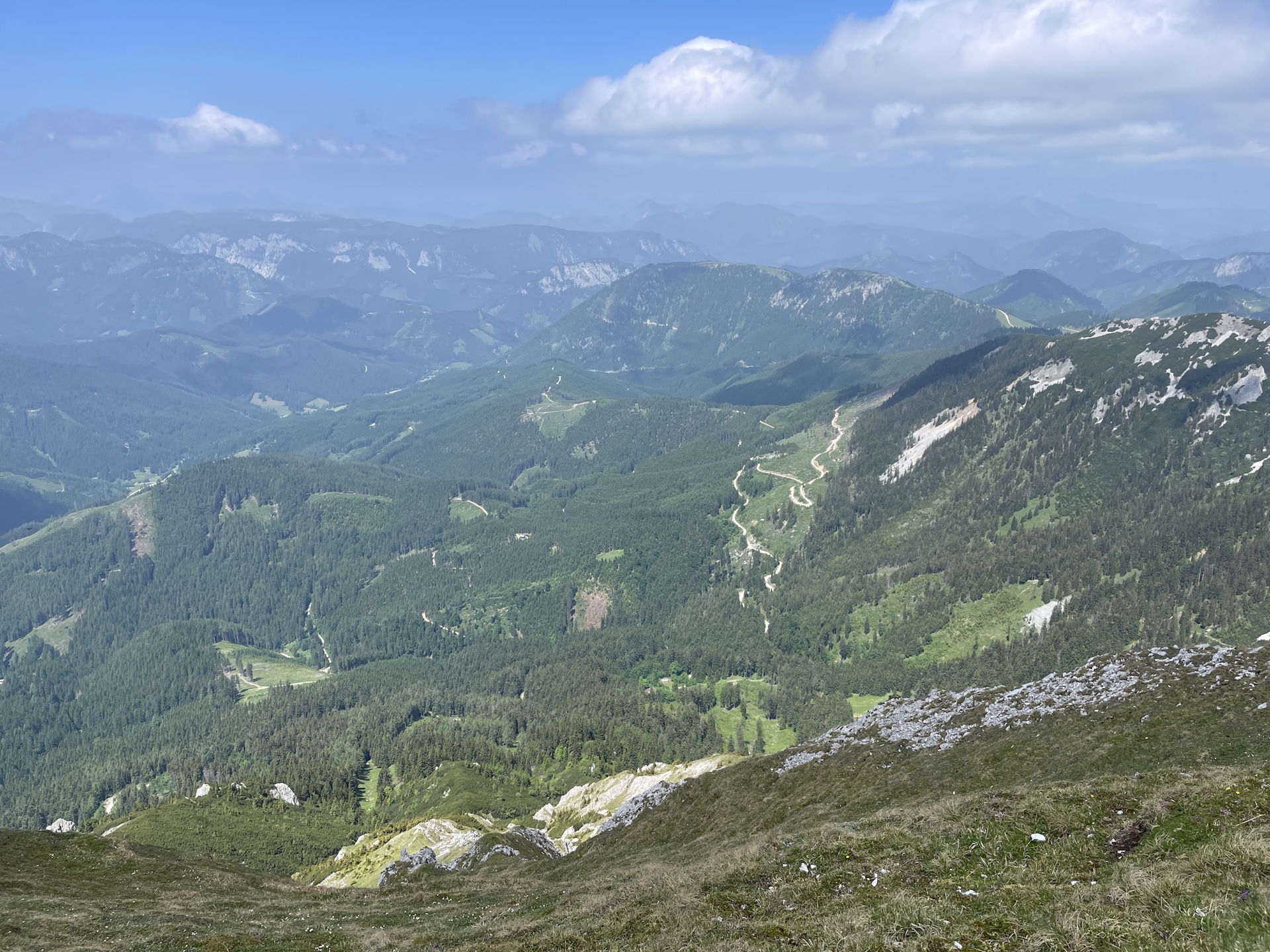 View down to <i>Sohlenalm</i> from the summit of <i>Hohe Veitsch</i>