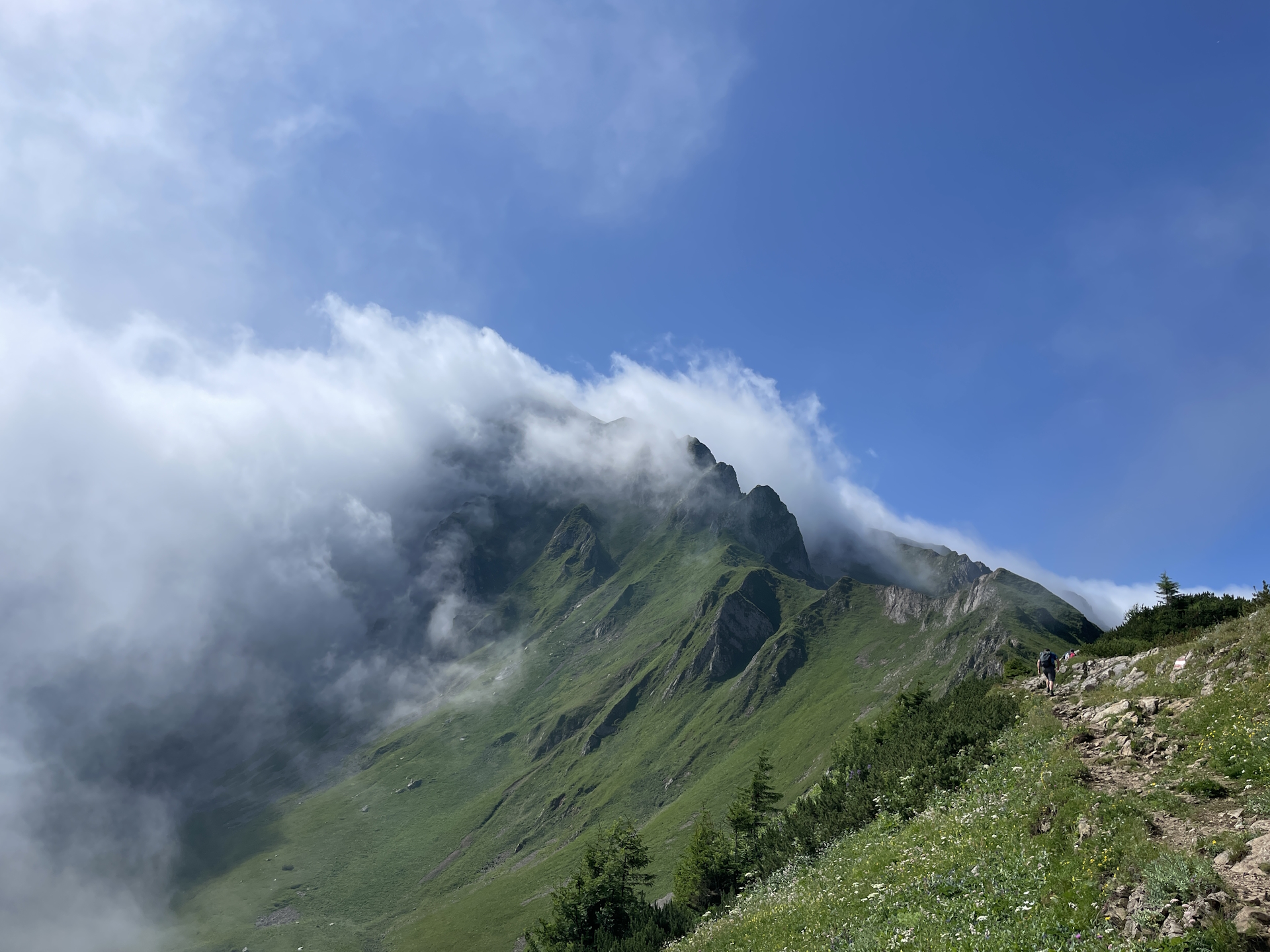 Clouds are covering the summit of <i>Reichenstein</i>