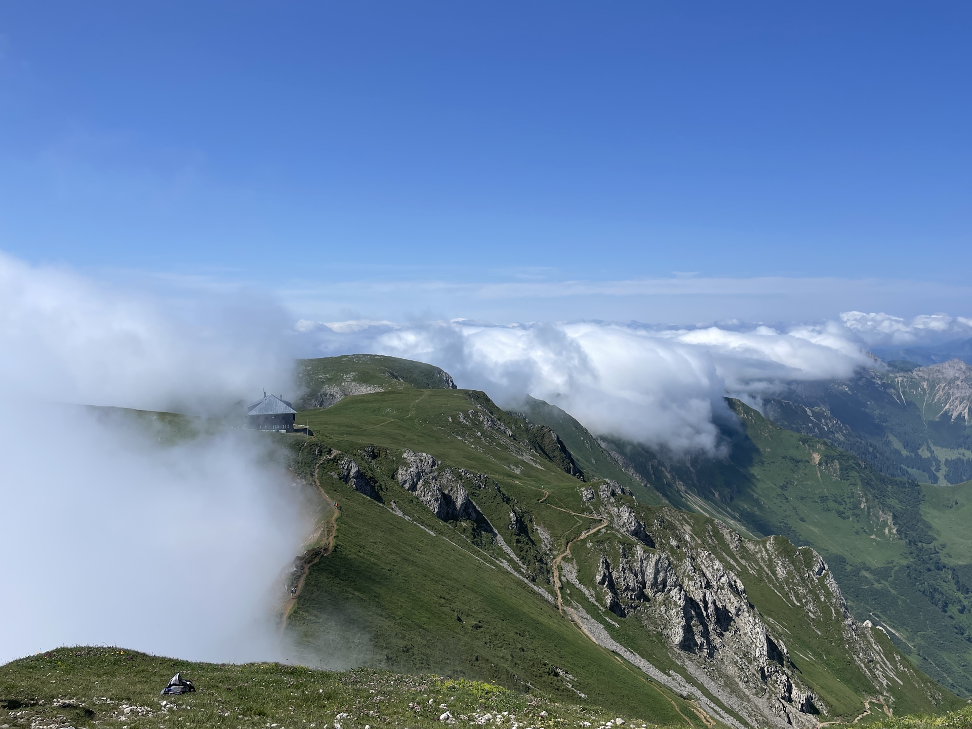 The <i>Reichensteinhütte</i> seen from the summit