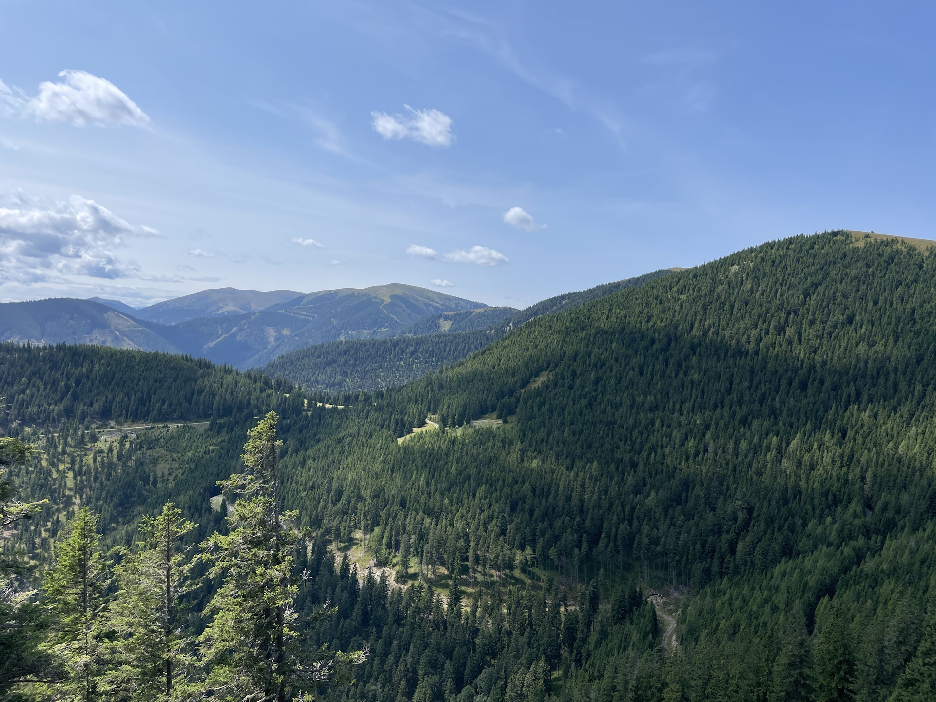 View towards <i>Fensteralm</i>, <i>Lärchkogel</i> and <i>Speikkogel</i> from the rest area